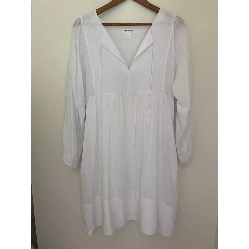 Club Monaco White Long Sleeve Dress Front Tie Classic Staple Capsule Basic EUC 8